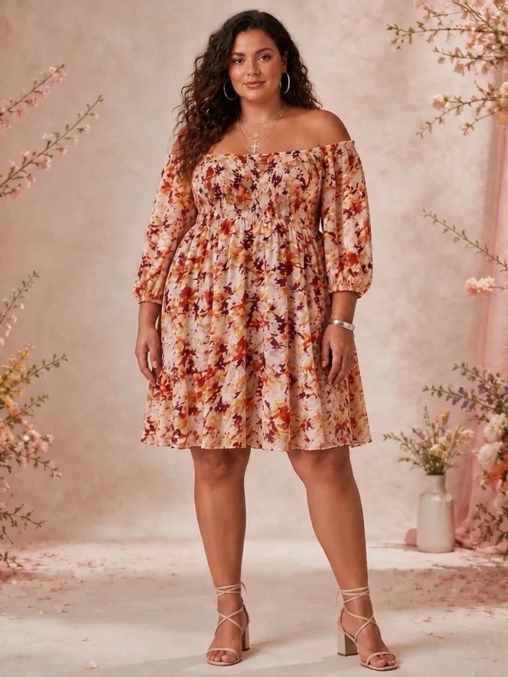 Terra & Sky White Multicolor Smocked Mini Dress
